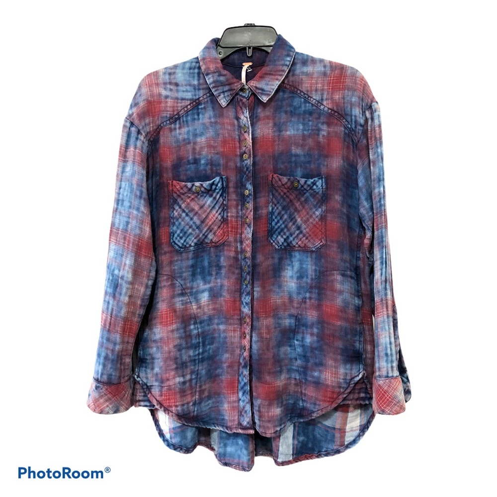 Free People Dip Dye Flannel Plaid Shirt